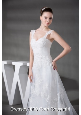 A-line Straps Lace Court Train Wedding Dress