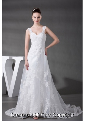 A-line Straps Lace Court Train Wedding Dress