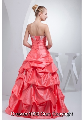 A-line Watermelon Red Pick-ups Appliques Quinceanera Dress