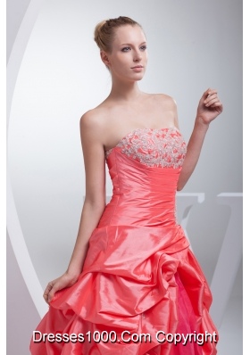 A-line Watermelon Red Pick-ups Appliques Quinceanera Dress