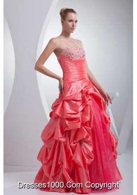 A-line Watermelon Red Pick-ups Appliques Quinceanera Dress