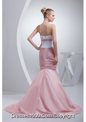 Appliques Beading Mermaid Court Train Strapless Prom Dress