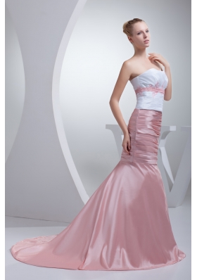 Appliques Beading Mermaid Court Train Strapless Prom Dress