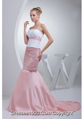 Appliques Beading Mermaid Court Train Strapless Prom Dress