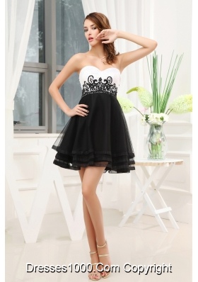 Appliques Black and White A-Line Sweetheart Prom Dress