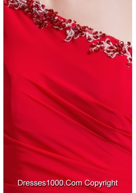 Appliques One Shoulder Red Classical Column Prom / Evening Dress