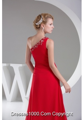 Appliques One Shoulder Red Classical Column Prom / Evening Dress