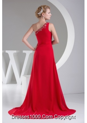 Appliques One Shoulder Red Classical Column Prom / Evening Dress