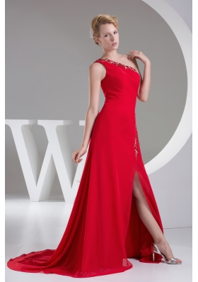 Appliques One Shoulder Red Classical Column Prom / Evening Dress