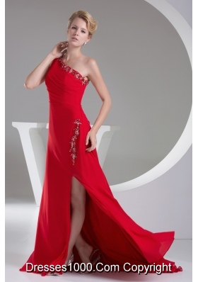 Appliques One Shoulder Red Classical Column Prom / Evening Dress