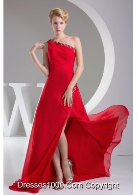 Appliques One Shoulder Red Classical Column Prom / Evening Dress