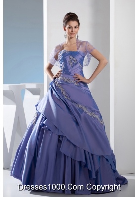 Appliques Ruching Ball Gown Floor-length Strapless Quinceanera Dress