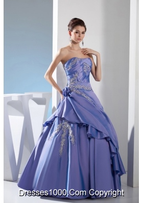 Appliques Ruching Ball Gown Floor-length Strapless Quinceanera Dress