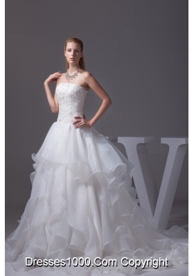 Appliques With Beading Strapless Ruffles A-line  Wedding Dress