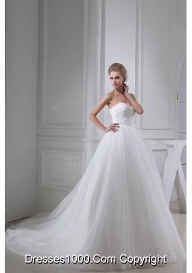 Appliques With Lace Sweetheart Ball Gown Chapel Train Wedding Dress