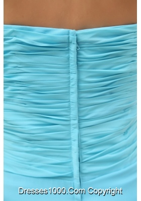 Aqua Blue Ruching Long Empire Prom Dress