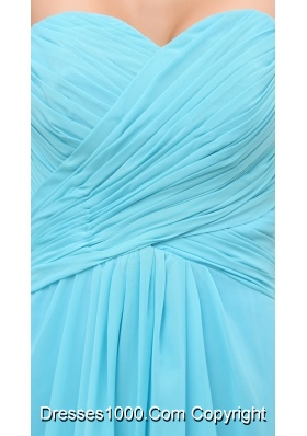 Aqua Blue Ruching Long Empire Prom Dress