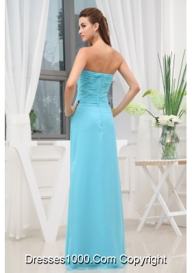 Aqua Blue Ruching Long Empire Prom Dress