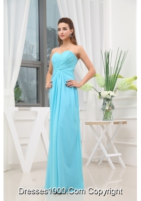 Aqua Blue Ruching Long Empire Prom Dress