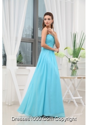 Aqua Blue Ruching Long Empire Prom Dress