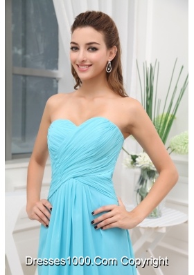 Aqua Blue Ruching Long Empire Prom Dress