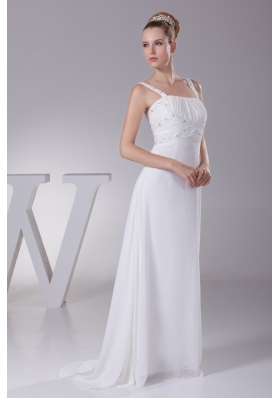 Beading and Ruching Straps Empire Long Wedding Dress