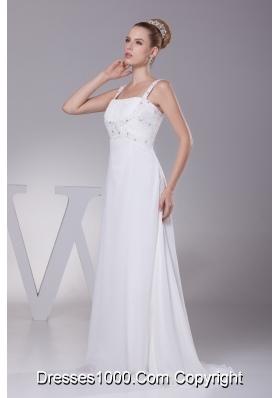 Beading and Ruching Straps Empire Long Wedding Dress