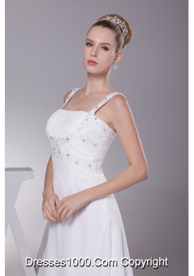 Beading and Ruching Straps Empire Long Wedding Dress