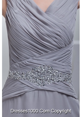 Beading Ruching V-neck Brush Train Column Prom Dress