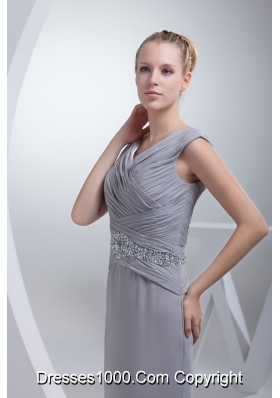 Beading Ruching V-neck Brush Train Column Prom Dress