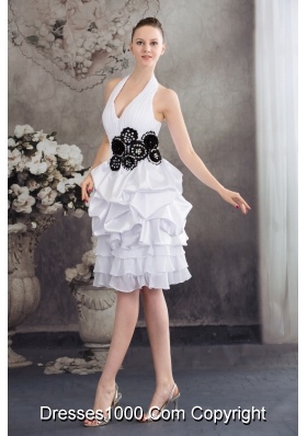 Black Hand Made Flowers Halter Top Princess Short Wedding Dress