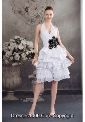 Black Hand Made Flowers Halter Top Princess Short Wedding Dress