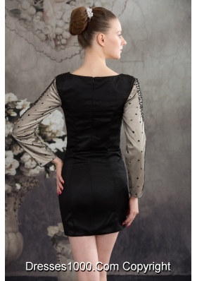 Black Scoop Column Short 2013 Prom Dress with Long Sleeves