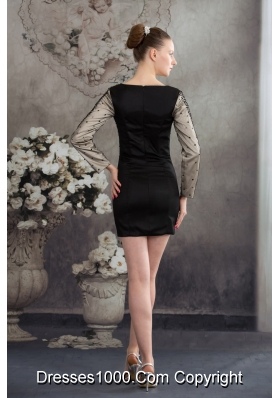 Black Scoop Column Short 2013 Prom Dress with Long Sleeves