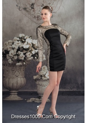 Black Scoop Column Short 2013 Prom Dress with Long Sleeves