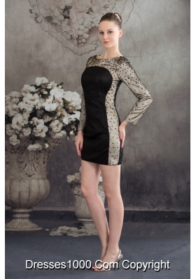 Black Scoop Column Short 2013 Prom Dress with Long Sleeves