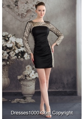 Black Scoop Column Short 2013 Prom Dress with Long Sleeves
