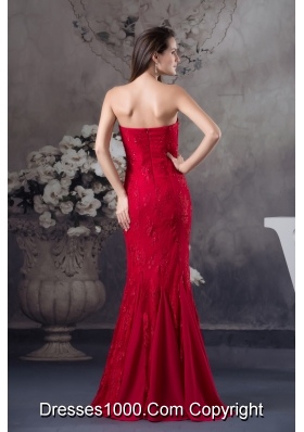 Cheap Appliques Mermaid Strapless long Red 2013 Prom Dress