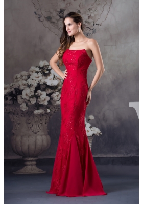 Cheap Appliques Mermaid Strapless long Red 2013 Prom Dress