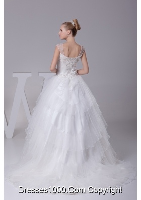 Embroidery Ball Gown Court Train Square Wedding Dress