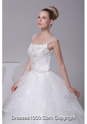 Embroidery Ball Gown Court Train Square Wedding Dress