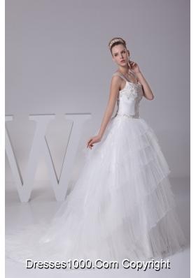 Embroidery Ball Gown Court Train Square Wedding Dress