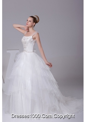 Embroidery Ball Gown Court Train Square Wedding Dress