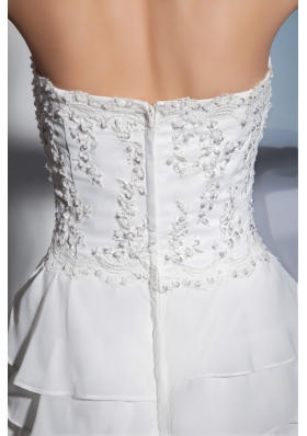 Embroidery Ruffles Layers Strapless Column Floor-length Wedding Dress