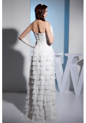 Embroidery Ruffles Layers Strapless Column Floor-length Wedding Dress