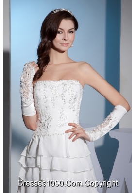 Embroidery Ruffles Layers Strapless Column Floor-length Wedding Dress