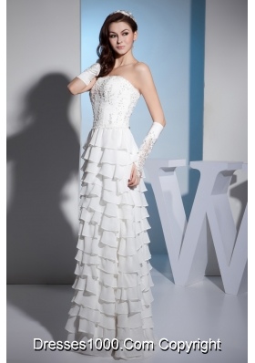 Embroidery Ruffles Layers Strapless Column Floor-length Wedding Dress