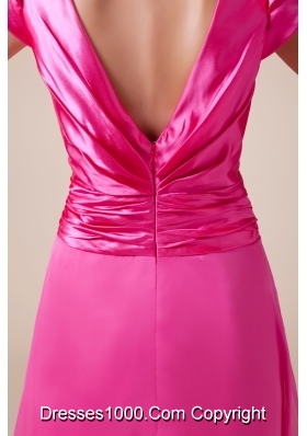 Exquisite V-neck Column / Sheath Long Prom Dress With Cap Sleeves