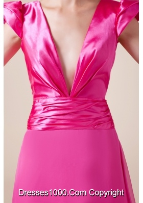 Exquisite V-neck Column / Sheath Long Prom Dress With Cap Sleeves