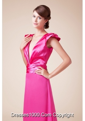 Exquisite V-neck Column / Sheath Long Prom Dress With Cap Sleeves